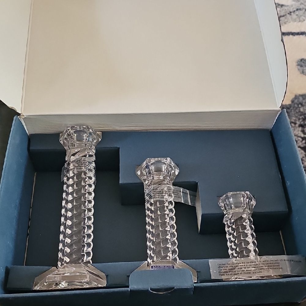 NWT Set of 3 Marquis by Waterford TREVISO Crystal Candlesticks 6" 8" 10"